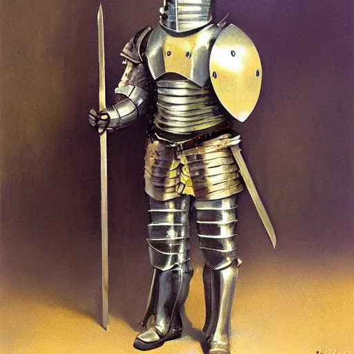 Prompt: a knight in plate armor by pavel sokov, oil painting