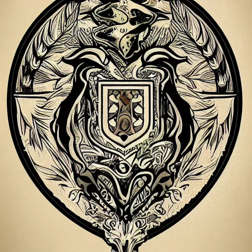 Prompt: devon rex family crest with apple logo, style of kilian eng, light, high fantasy, illustration, tattoo