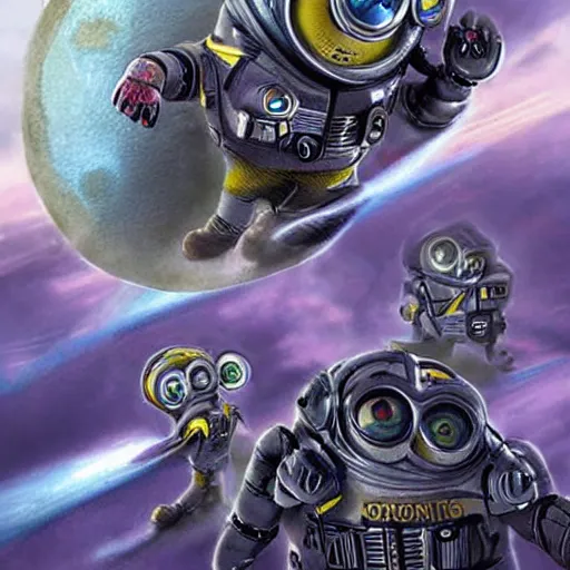Prompt: Cyborg Minions attack planets, hyper realistic, lots of detail, art by The Minions