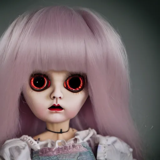 Prompt: a scary doll judging you for not going to sleep yet