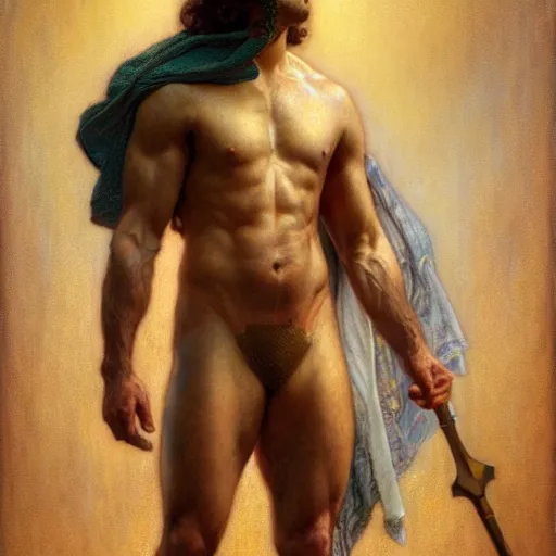 Prompt: full body portrait muscular paul rudd as the biblical adam, natural lighting, path traced, highly detailed, high quality, digital painting, by gaston bussiere, craig mullins, alphonse mucha j. c. leyendecker