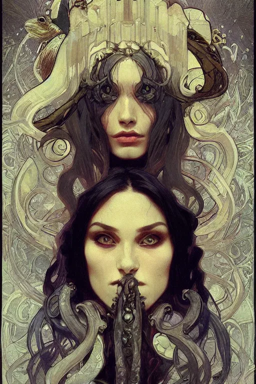 Image similar to Elder god with beady eyes, in a workshop art by artgerm and greg rutkowski and alphonse mucha and Charlie Bowater Trending on artstation, artstationHD, artstationHQ, 4k, 8k