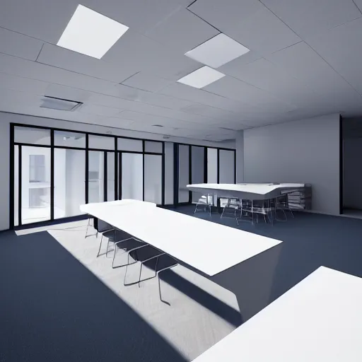 Prompt: isometric view of break room, clean, minimalist, light and shadows, octane render