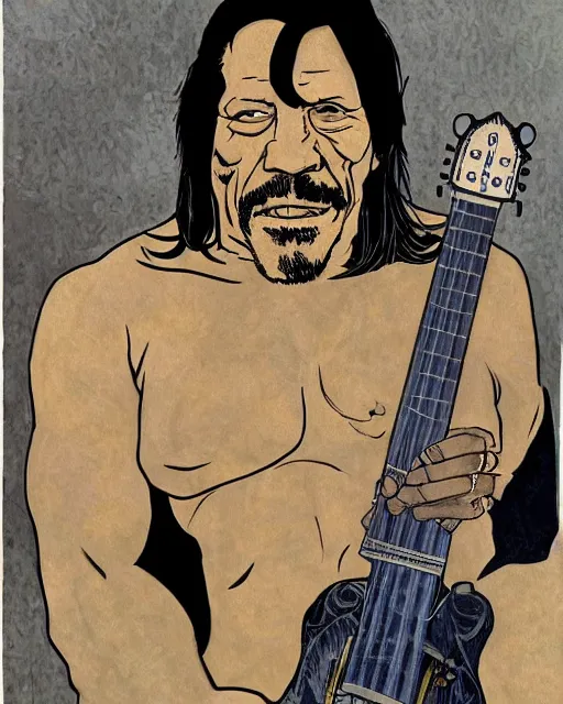 Image similar to a portrait of ( danny trejo ) in the style of alphonse!!! mucha!!!