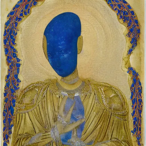 Image similar to what looked like a throne of lapis lazuli, and high above on the throne was a figure like that of a man. waist up, he looks like glowing metal, as if full of fire, and that from there down he looked like fire ; and brilliant light surrounded him. like the appearance of a rainbow in the clouds on a rainy day.