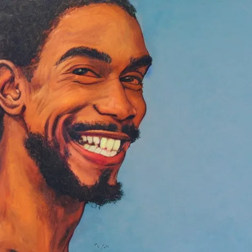 Image similar to a realistic portrait of Jah Shaka smiling