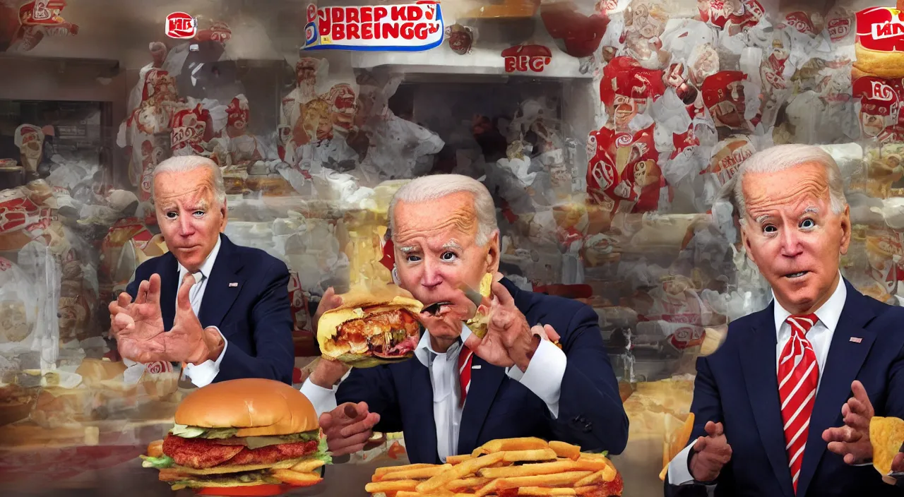 Image similar to joe biden haunting a burger king, realistic, detailed, 4 k