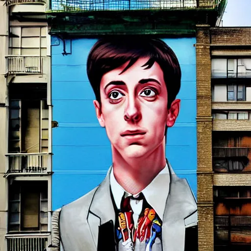 Prompt: Street-art portrait of Ferris Bueller from Ferris Bueller's Day Off movie in style of Etam Cru