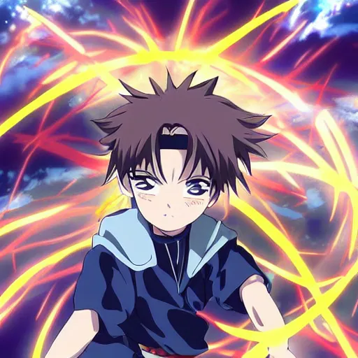 Image similar to Anime key visual of a young boy with thunder powers