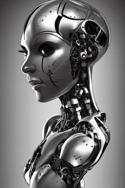 Image similar to robot with human face, female head, cyborg frame concept, cyborg by ales-kotnik, sci-fi android female