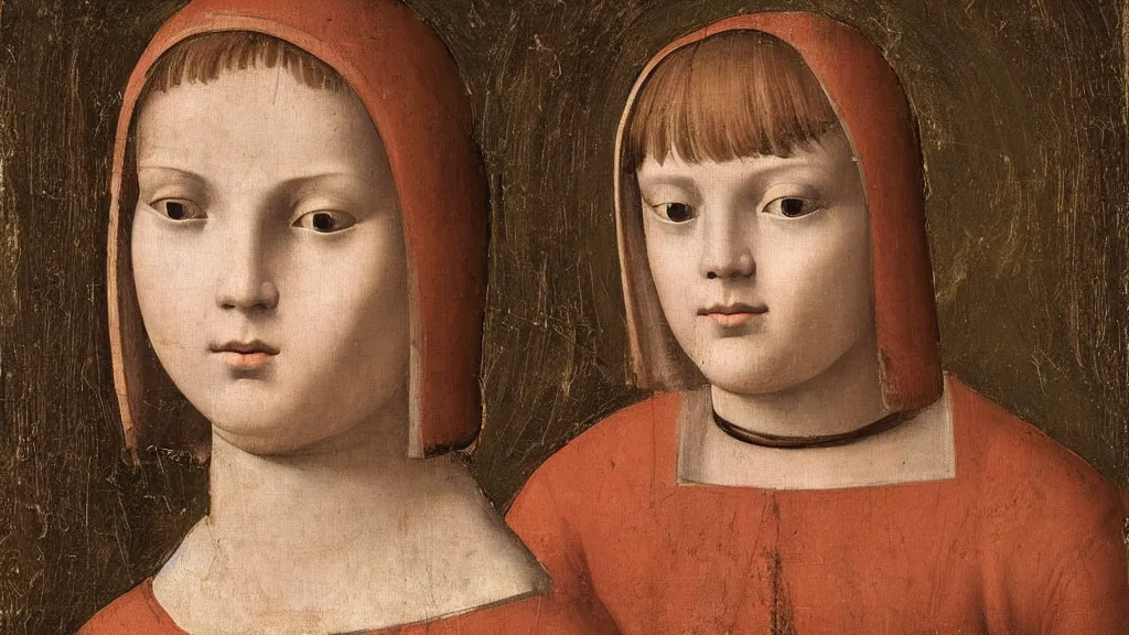 Prompt: A decent young girl portrait by Giotto Di Bondone.