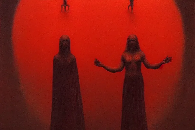 Image similar to only with red, a red angel announce the win, at the gates of a rich renaissance city, pathos, in the style of beksinski, part by hopper, part by rodcenko, part by hofbauer, intricate composition, red by caravaggio, insanely quality, highly detailed, masterpiece, red light, artstation