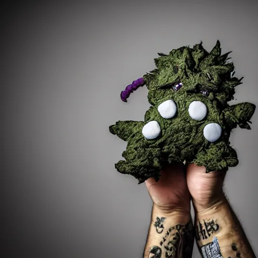 Prompt: cookie monsta plush made of weed trichomes bud photography portrait stylised jonathan zawada lit from multiple angles soft