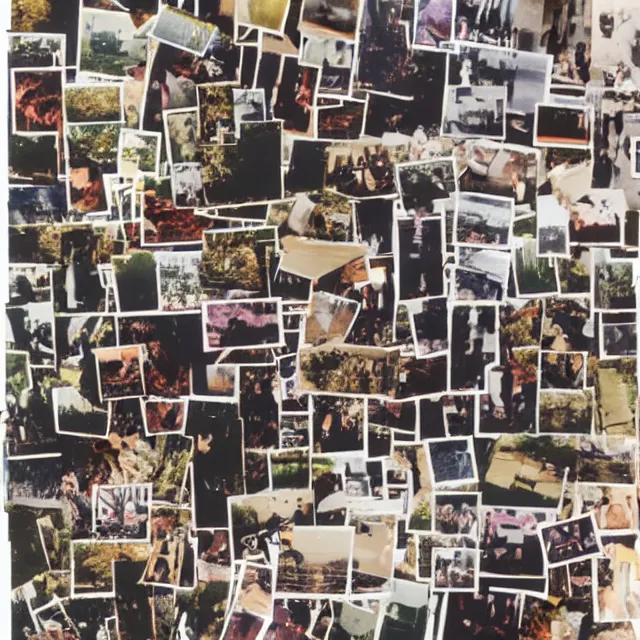 Prompt: collage of polaroid photographs of burning houses