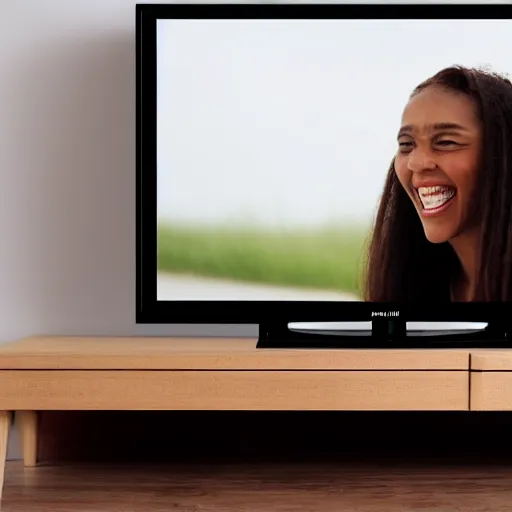 Image similar to TV playing static while grinning, 4k realistic photo