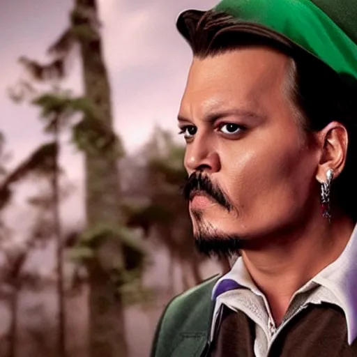 Image similar to stunning awe inspiring johnny depp as luigi from super mario bros, movie still 8 k hdr atmospheric lighting