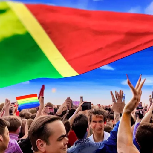 Prompt: i highly detailed photo of ben shapiro waving a rainbow flag in the middle of a crowd, realistic photo, high definition, high quality photo, detailed face, detailed body, full body