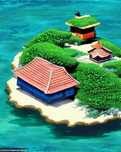 Image similar to kame house is a house on a very small island in the middle of the sea. it is the home of master roshi, and, for much of the dragon ball series, award winning animation by studio ghibli