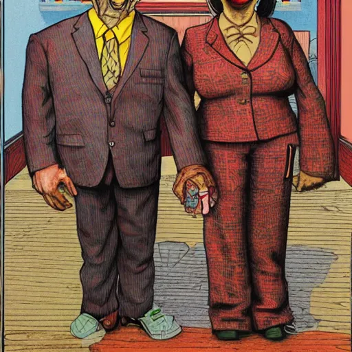 Prompt: The Artwork of R. Crumb and his Cheap Suit Aunt Jamima tells you to eat pancakes and syrup, pencil and colored marker artwork, trailer-trash lifestyle