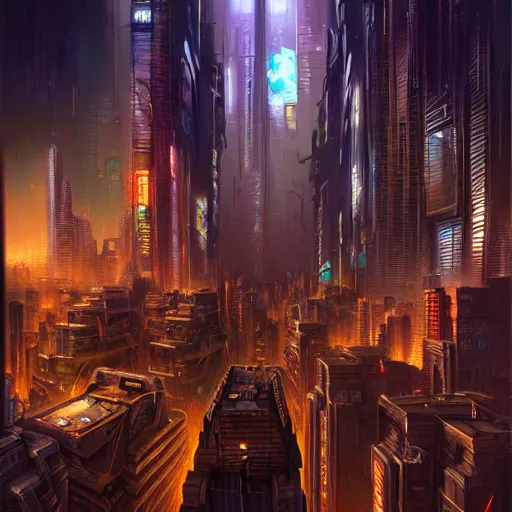 Prompt: wide angle shot of a cyberpunk city by night, intricate, elegant, highly detailed, centered, digital painting, artstation, concept art, smooth, sharp focus, illustration, artgerm, Tomasz Alen Kopera, Peter Mohrbacher, donato giancola, Joseph Christian Leyendecker, WLOP, Boris Vallejo