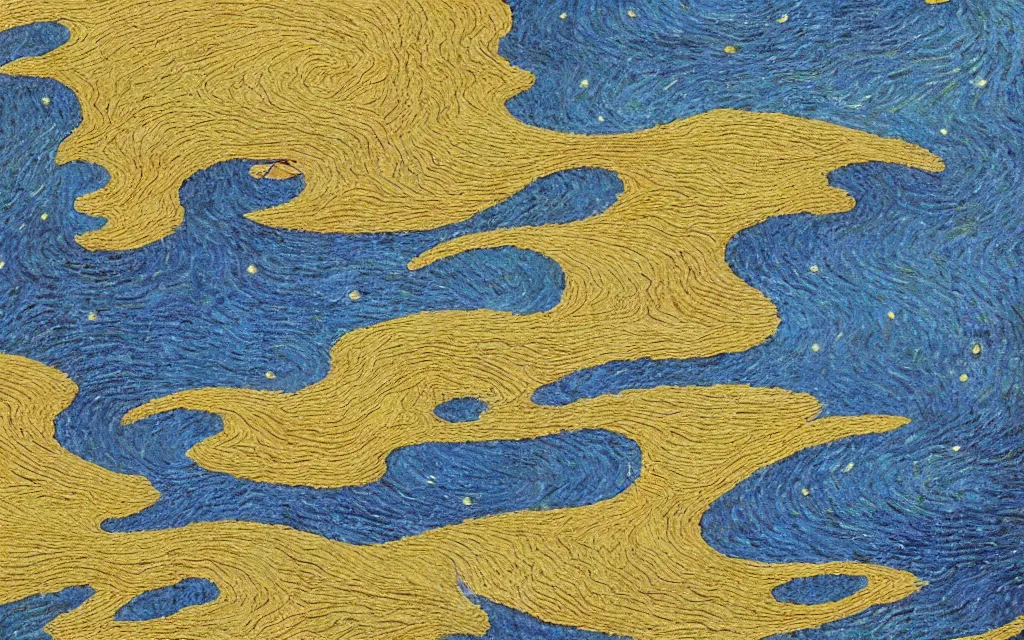 Image similar to a serene morning at the lake, fractal. japanese embroidery. retro minimalist art by jean giraud and van gogh.