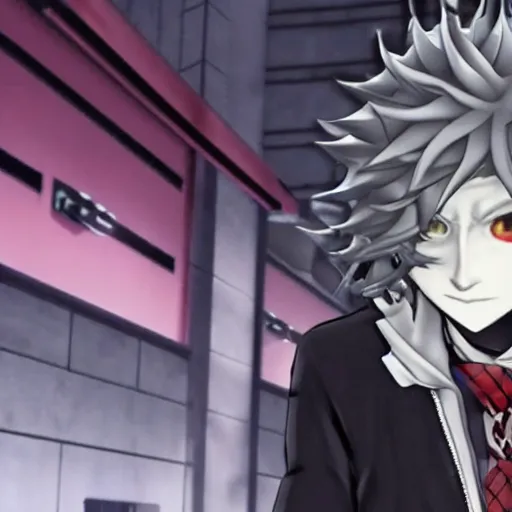 Prompt: nagito komaeda from danganronpa in persona 5, highly detailed, persona 5 style