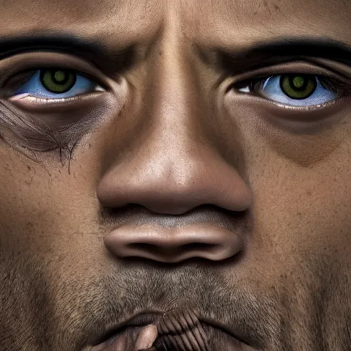 Image similar to close up photograph of very high on weed dwayne johnson, stoner eyes, dwayne johnson smoked weed, weed background, 8 k resolution