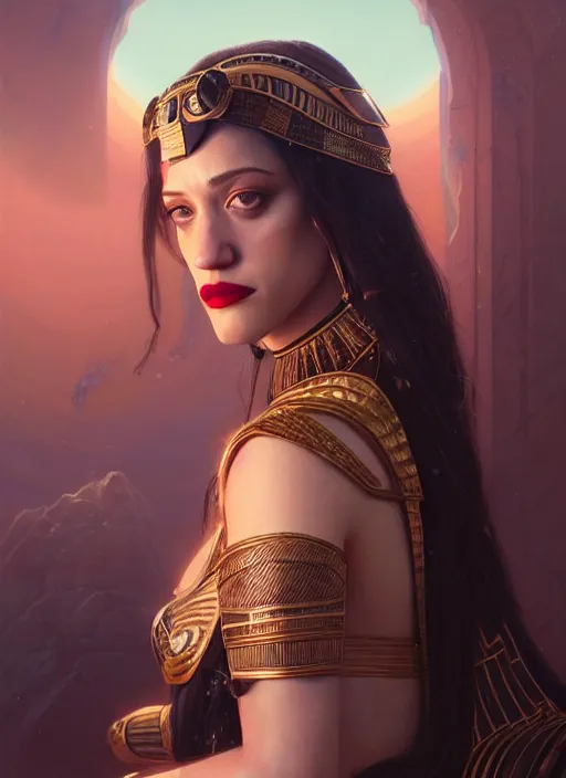 Prompt: Highly detailed portrait of Kat Dennings, as an Egyptian goddess, Stephen Bliss, unreal engine, fantasy art by Greg Rutkowski, Loish, Rhads, ferdinand knab, Makoto Shinkai and Lois van baarle, ilya kuvshinov, rossdraws, Tom Bagshaw, global illumination, radiant light, detailed and intricate environment