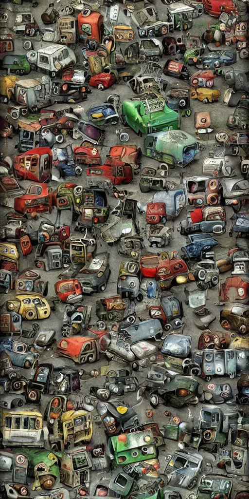 Image similar to a apple computer junkyard scene by alexander jansson and where's waldo