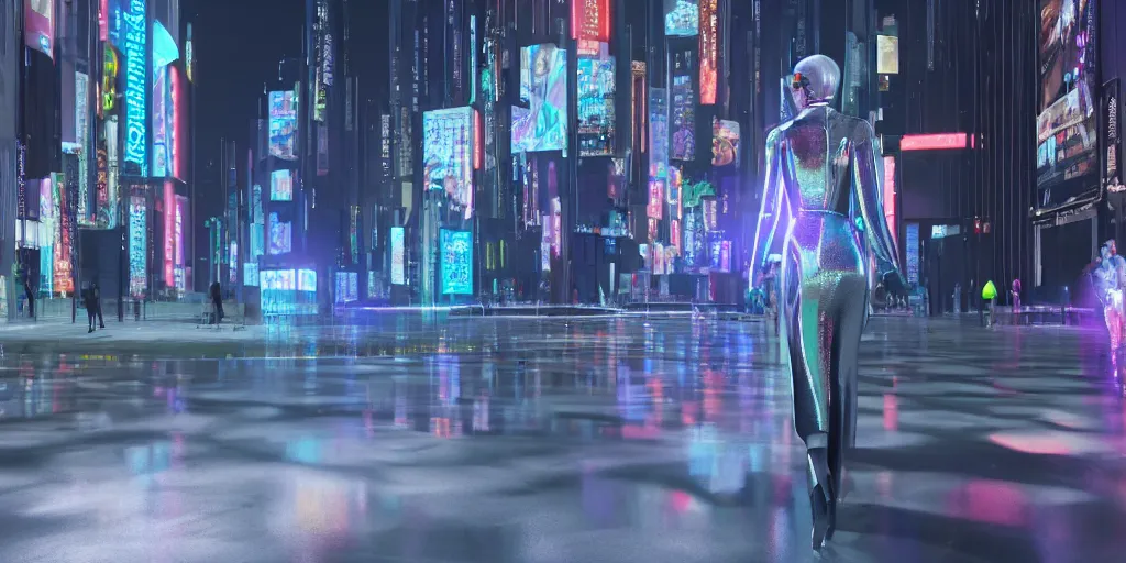 Prompt: photorealistic four dimensional holographic sculptures of beautiful geisha projected in the urban streets of a highly advanced futuristic city at night, unreal engine 5, archviz, cyberpunk, bladerunner