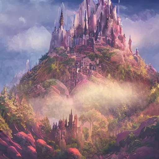 Image similar to in the middle of the fantastic wilderness stands castles, dream, ghibli, rich colors, height lighting, illustration, crazy detail, hyper - detail