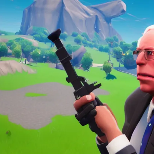 Prompt: Gameplay screenshot of Bernie Sanders in Fortnite