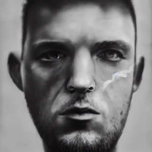 Prompt: beautiful portrait of german rapper kool savas burning up a mic, by katja kuhl, photorealistic, hyperrealism