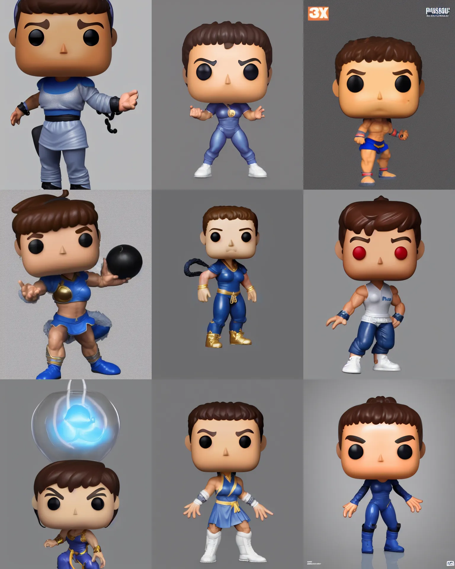 Prompt: full body 3d render of mark zuckerberg as chun li as a funko pop!, studio lighting, grey background, single body, no shadow, blender, trending on artstation, 8k, highly detailed