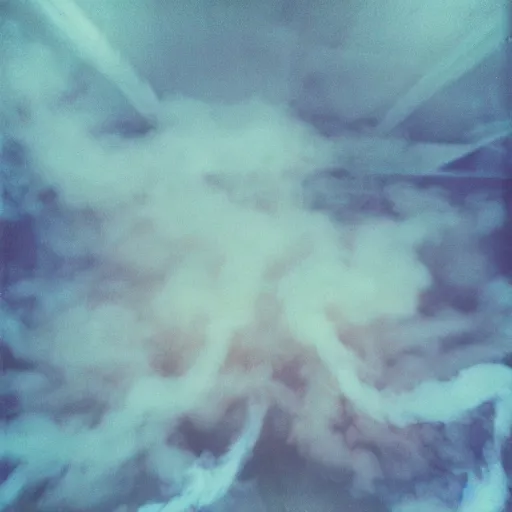 Image similar to polaroid of clouds of smoke that look like dancers, texture, lomography, fashion neon light