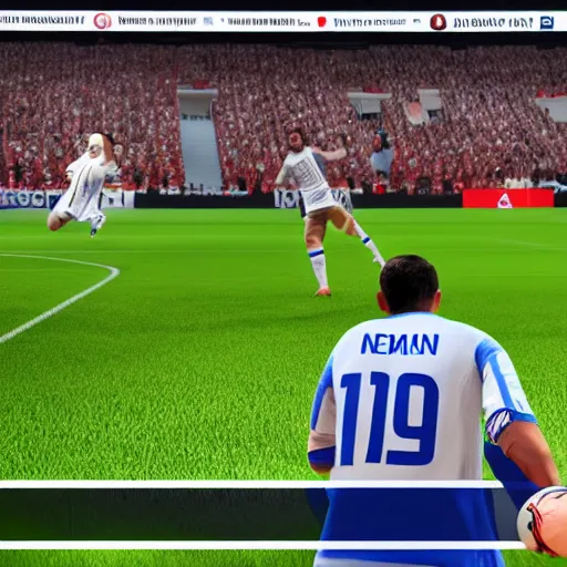 Image similar to Benjamin Netanyahu in FIFA 2021 scoring a goal, video game screenshot, HQ