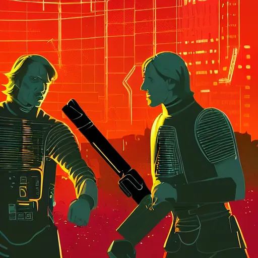 Image similar to jaime lannister and brienne of tarth fighting a thousand neon zombies with lightsabers, cyberpunk art by james gilleard, cgsociety, retrofuturism, synthwave, retrowave, outrun