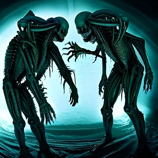 Image similar to aliens decending from the scary, horror movie, highly detailed, abomination, anatomical, reflections, 4 k, award - winning