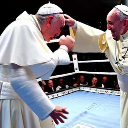Prompt: gandalf vs pope francis boxing match