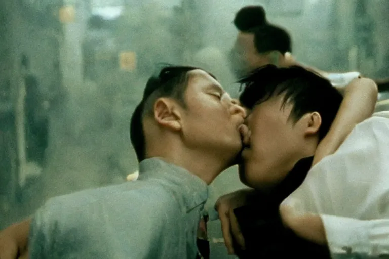 Image similar to wong kar wai kiss movie scene