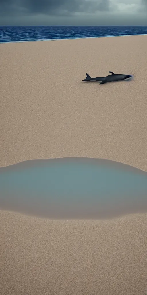 Prompt: a empty empty waterless ocean, no water no water no water, dolphins, whales, squids, fishes lying on the dry sand bottom, sand, beautiful light, octane render 8 k