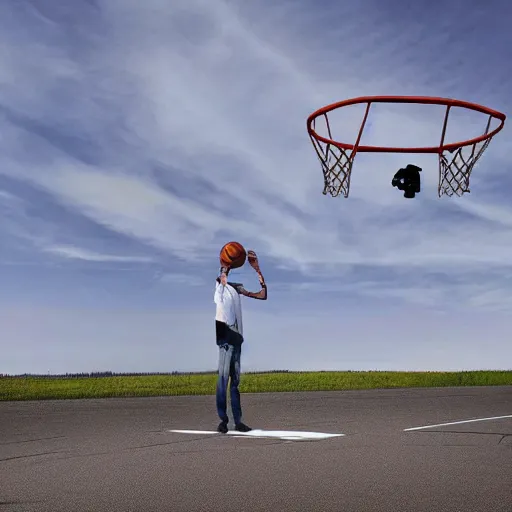 Image similar to flying drone robot with basketball hoop and backboard on the drone body