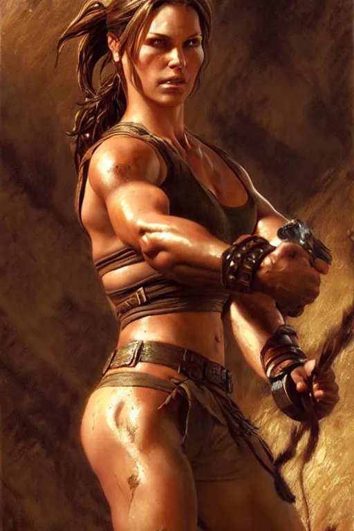 Prompt: muscular viking sweat lara croft, highly detailed painting by gaston bussiere, craig mullins, j. c. leyendecker 8 k