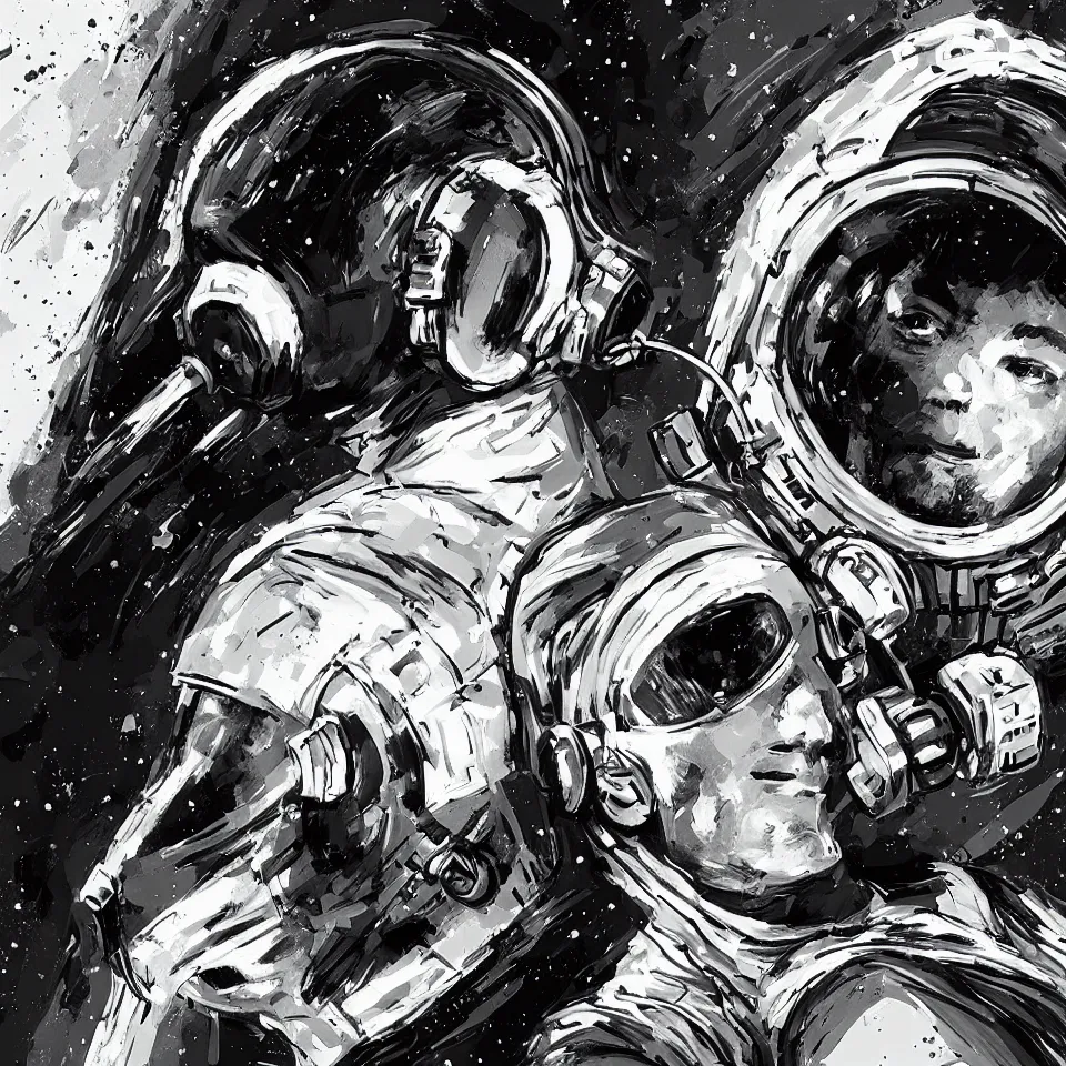 Image similar to a portrait astronaut wearing a headphone, digital painting, digital art, beautiful, cinematic, 4 k, ultra hd, art by ashley wood