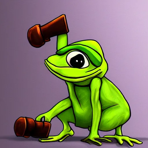 Image similar to cute pepe the miner, detailed, artstation