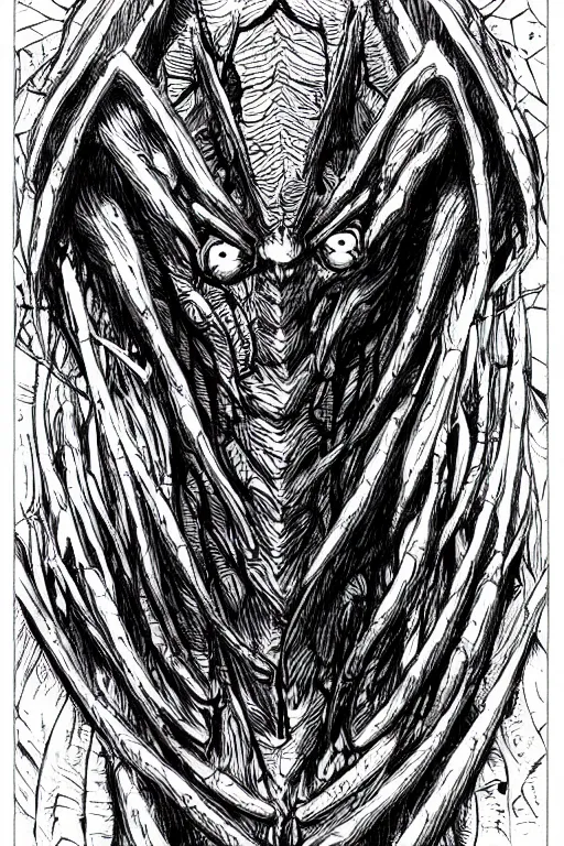 Image similar to spider humanoid figure monster, symmetrical, highly detailed, digital art, sharp focus, trending on art station, kentaro miura manga art style