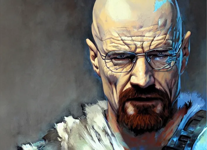 Image similar to a highly detailed beautiful portrait of walter white as kratos, by gregory manchess, james gurney, james jean