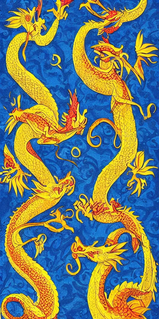 Prompt: greeting card, love, 2 beautiful royal dragons, by wylie beckert, warm colors, cozy