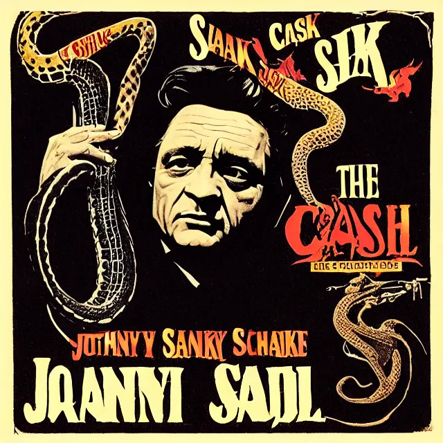 Prompt: album cover for Johnny Cash: The Snake Oil Tapes, album art by Frank Frazetta, snake oil album, snakes