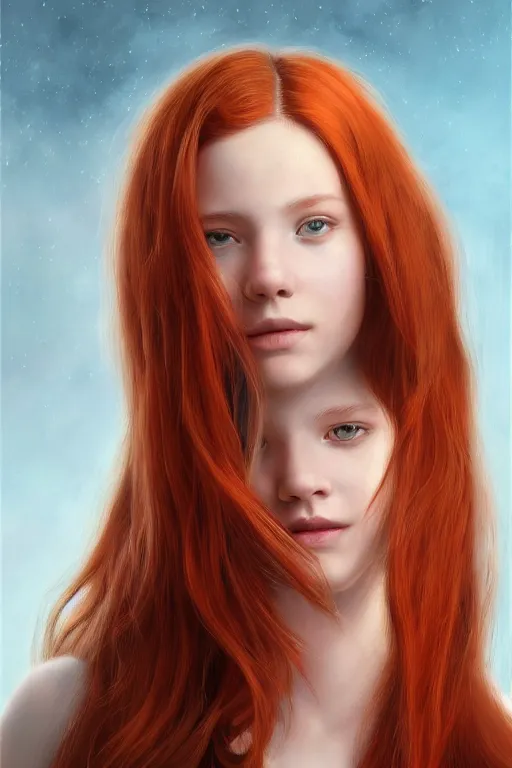 Prompt: ultra realistic style illustration of a beautiful cute red haired joyful teen girl, long hair, 1 9 year old, portrait, sci - fi, fantasy, intricate, elegant, digital painting, artstation, concept art, smooth, sharp focus, illustration, 8 k frostbite 3 engine, ultra detailed, art by artgerm and greg rutkowski and magali villeneuve